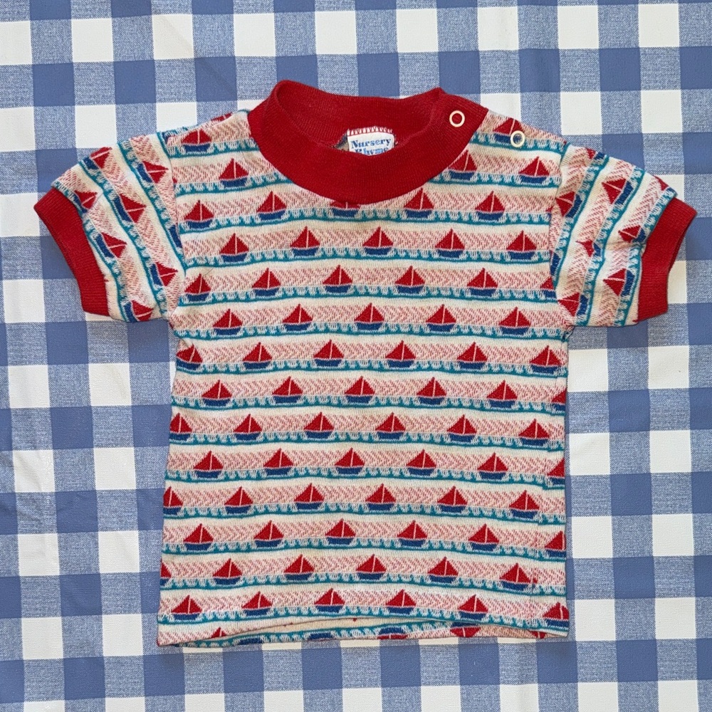 Vintage Nursery Rhyme Red Sailboat Knit Toddler Tee